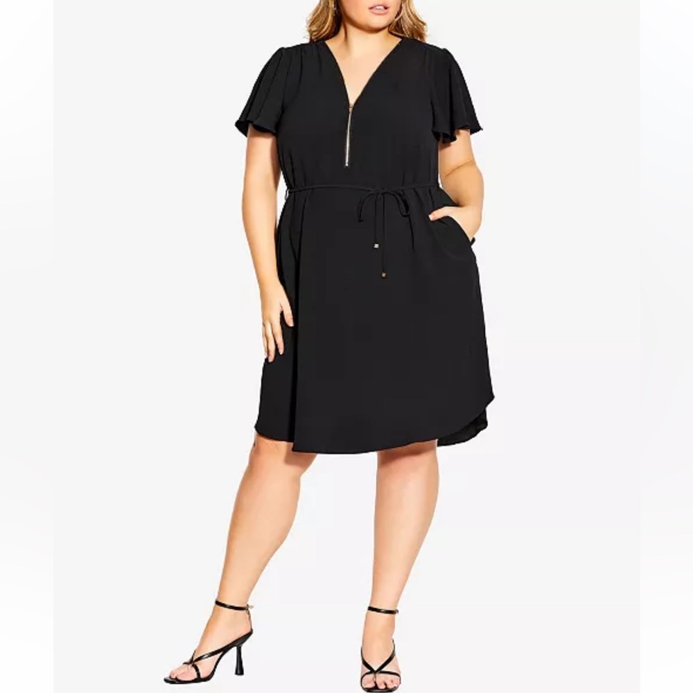 City Chic Black V-Neck Dress with Zipper sz 16